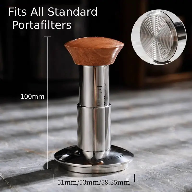 Espresso tamper size guide comparing 51mm, 53mm and 58.35mm tamper bases