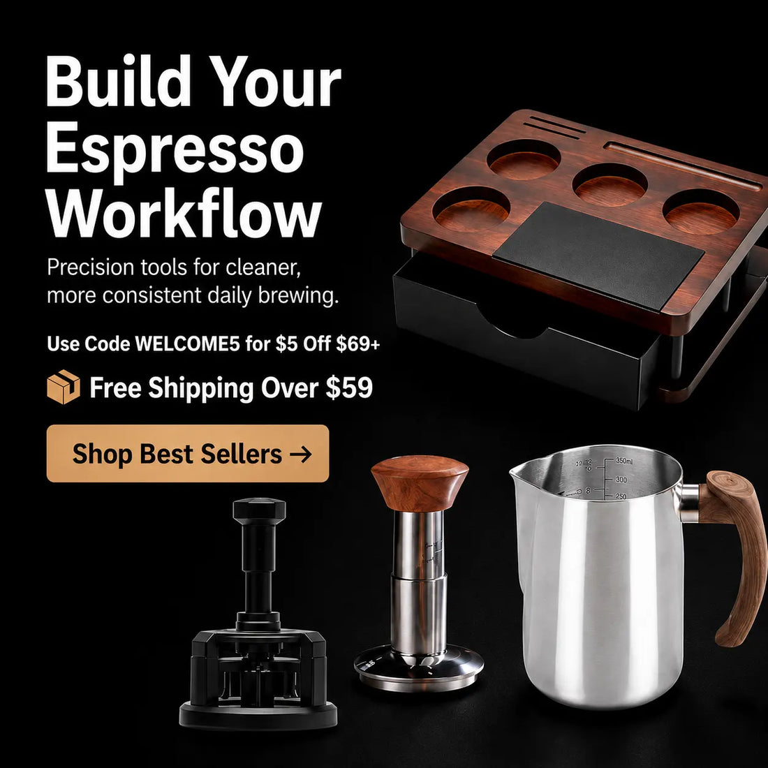 Culturbo espresso workflow tools for home baristas including tamper WDT tool puck screen coffee scale and workflow station