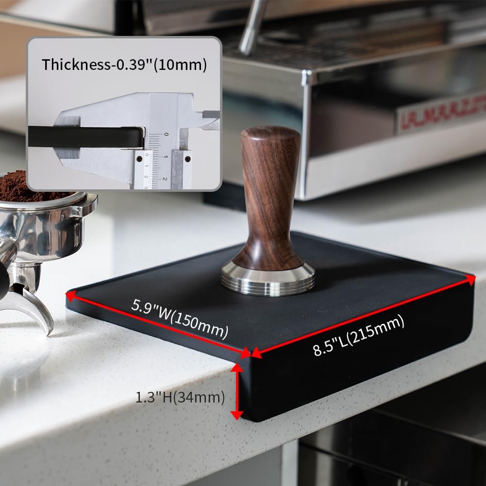Professional 10mm thickness 375g weight espresso mat vs regular thin 5.11oz flimsy tamper mat comparison.
