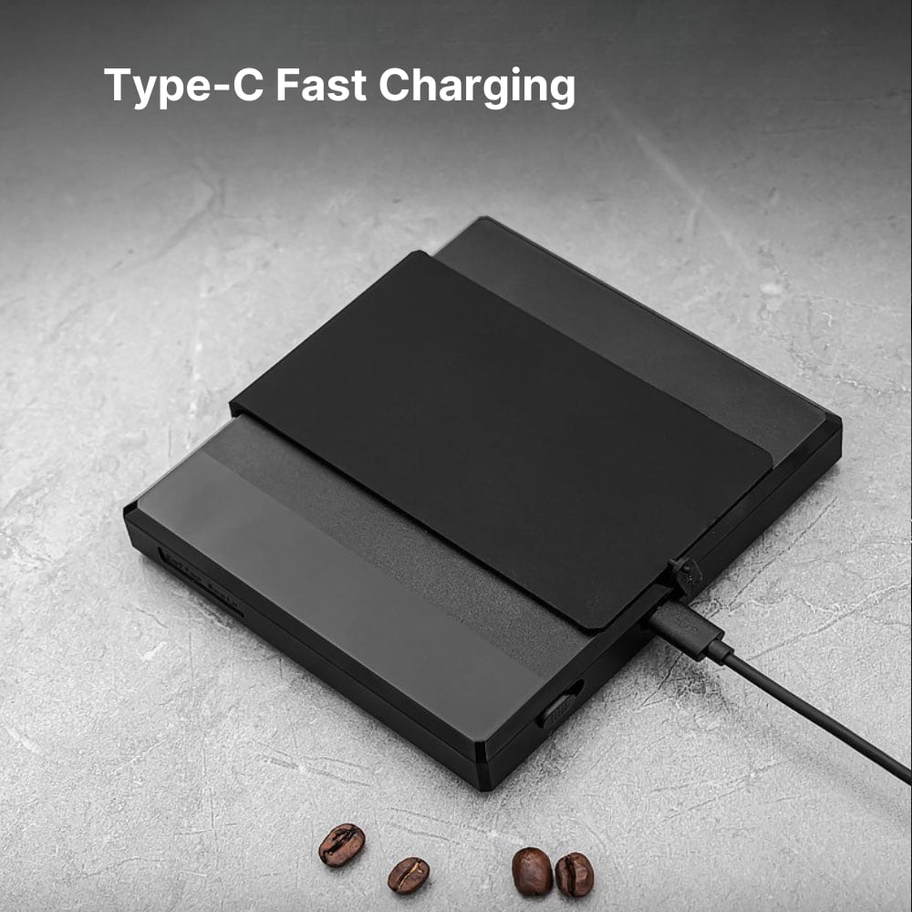 1500mAh rechargeable coffee scale with USB-C charging