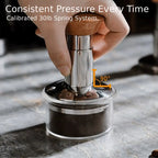 Spring-loaded calibrated espresso tamper with 30lb pressure feedback