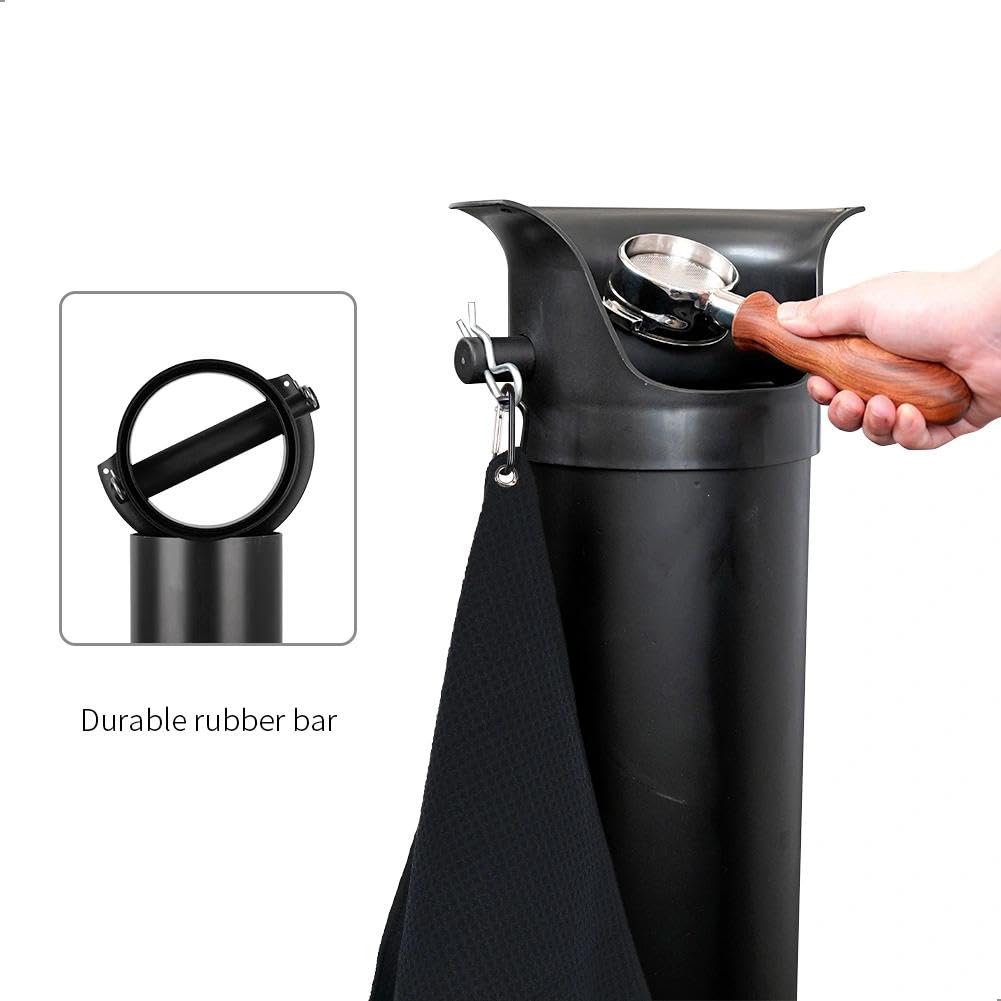 Close up shot of the removable shock-absorbing knock bar being detached from the top slots of the coffee bin.
