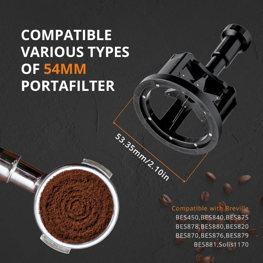 54mm espresso distribution spin WDT tool perfect fit for Breville Barista Express BES870 portafilter.