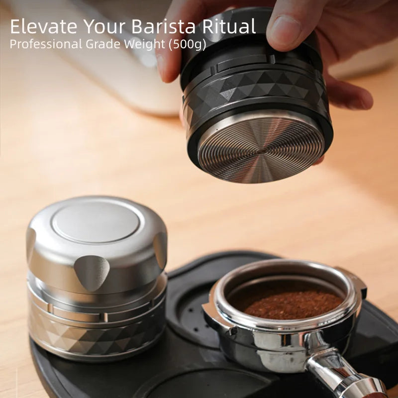Barista using the Culturbo tamper at a coffee station.