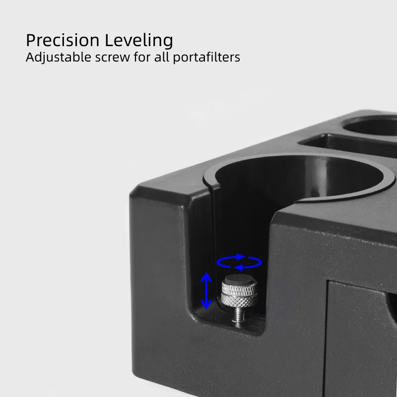 Adjustable support screw for level espresso tamping