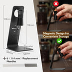 Adjustable WDT espresso tool with 0.4mm needles and storage stand