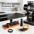 All-in-one espresso accessory kit keeping home coffee corner clean and organized.