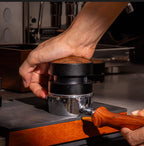 Lifestyle shot of Culturbo tools on a professional espresso station