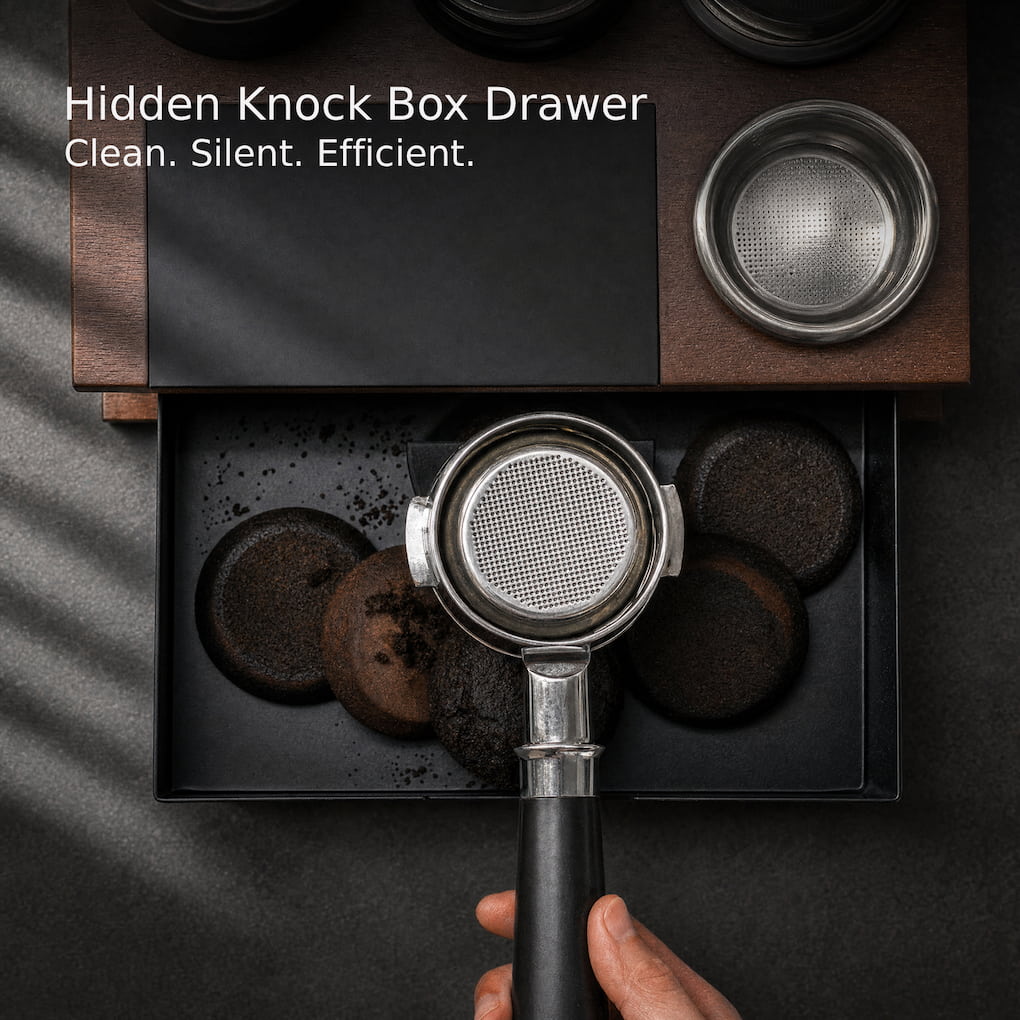 Clean coffee bar setup with espresso tools organized in workflow station