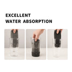 Microfiber coffee cloth absorption test with water in glass beaker