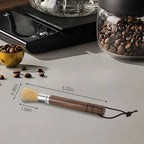Coffee grinder cleaning brush dimensions 5.32 inches long with ergonomic wood handle.