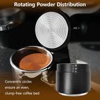 Concentric circles ripple base espresso distributor ensuring clump-free coffee bed.
