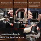 Multi functional 2-in-1 espresso rotating powder distributor and constant pressure tamper.