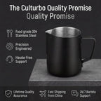 Culturbo 304 stainless steel milk pitcher for daily home barista use