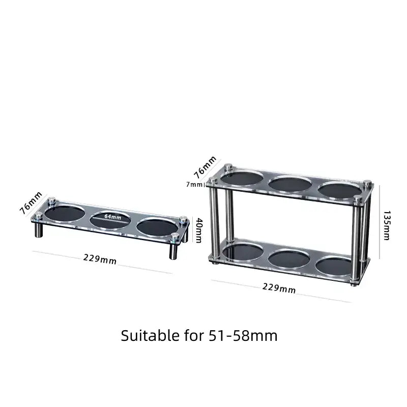 Size detail for acrylic espresso tool organizer suitable for many 51-58mm tools