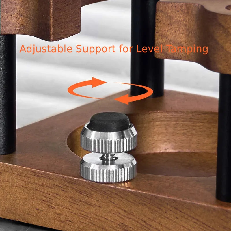 Adjustable height portafilter support for level espresso tamping