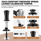 58mm 30lb constant pressure spring loaded calibrated espresso tamper diagram.