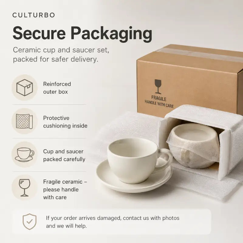 Secure packaging for ceramic latte cup and saucer set