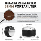 51mm espresso tamper dimensions compatible with DeLonghi semi automatic machines.