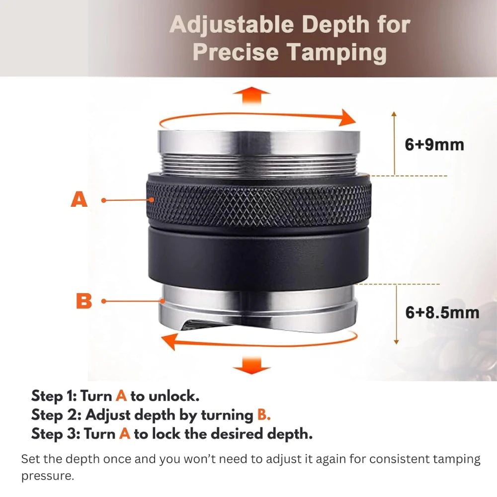 Step by step guide to adjusting depth on 2-in-1 espresso distributor and tamper.