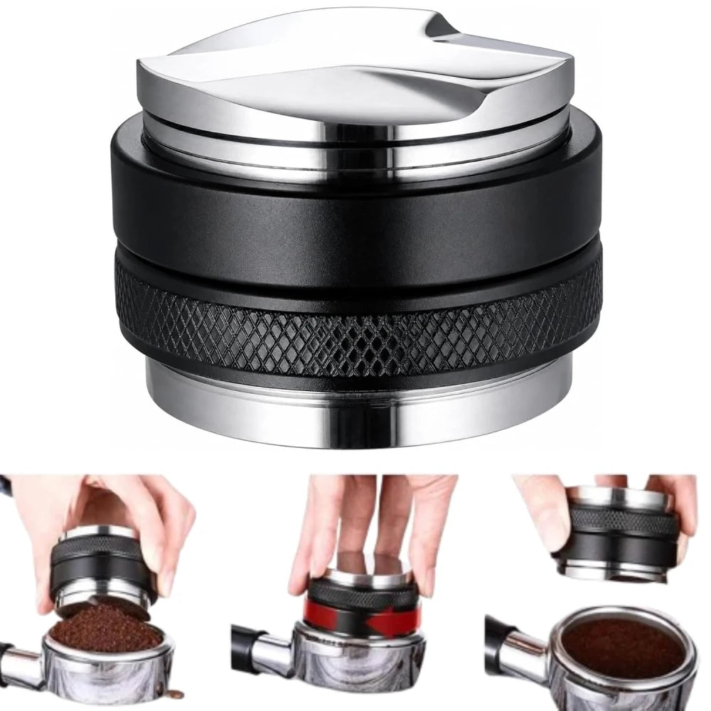Pro 2-in-1 espresso distributor and tamper on clean white background.