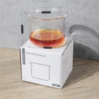 Culturbo handle-free espresso shot glass technical specifications showing base diameter (65mm), rim diameter (75mm), height (55mm), materials (Borosilicate Glass), and double shot capacity (100ml / 2.5oz).