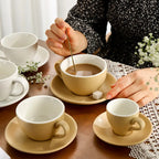 Khaki yellow latte cup and saucer for cappuccino and home coffee