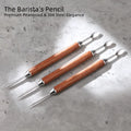 Culturbo professional latte art pen with pearwood handle and 304 stainless steel tip.