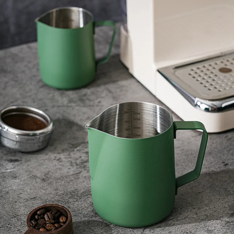 Close-up of Culturbo milk frothing pitcher internal laser-marked capacity scale and clean interior.