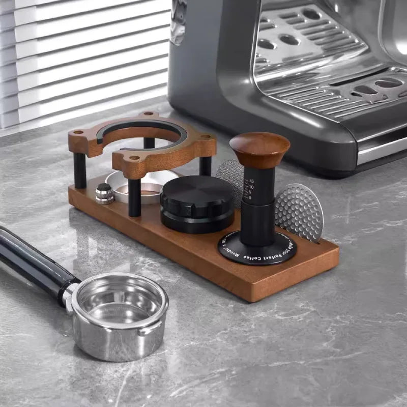 Culturbo specialty coffee accessory collection with walnut tamper station