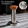 Espresso tamper on espresso machine, compatible with most home and professional portafilters
