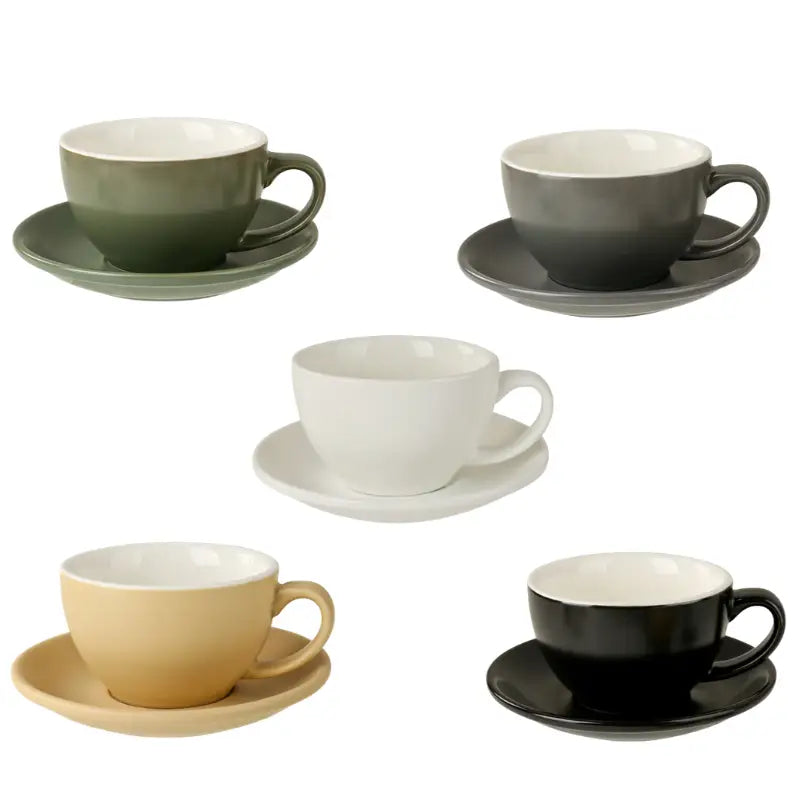 Culturbo wide-mouth latte cup and saucer set in five colors
