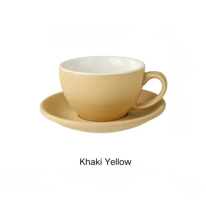 Khaki yellow 10oz wide-mouth latte cup and saucer