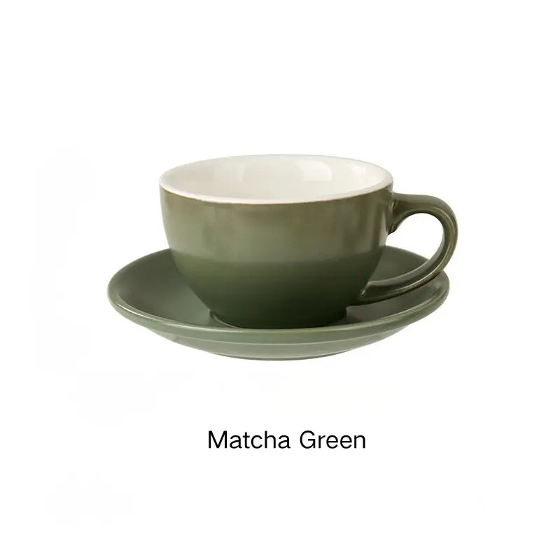 Matcha green 10oz wide-mouth latte cup and saucer