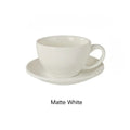Matte white 10oz wide-mouth latte cup and saucer