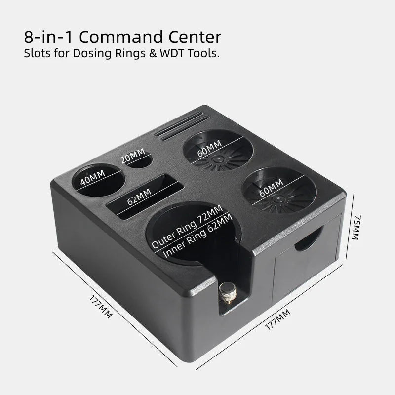 Organizer box with slots for dosing ring WDT and brushes