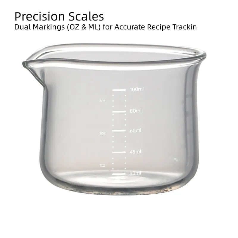 Clear high-contrast dual scale markings in ounces and milliliters on the shot glass