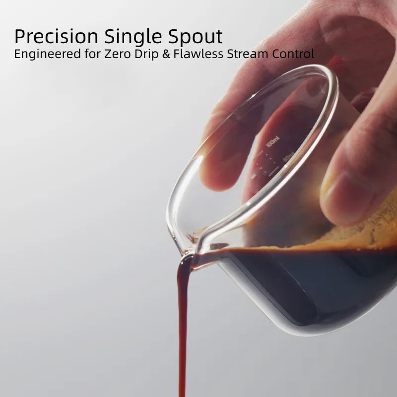 Close up of the single precision sharp V-shaped pour spout for clean cut-off