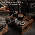 Espresso knock box drawer with silicone-covered iron knock bar