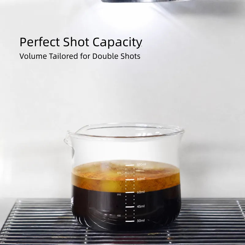 Exact structural dimensions diagram of the 75ml handleless single-spout glass cup.