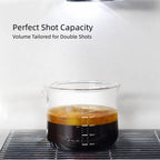 Exact structural dimensions diagram of the 75ml handleless single-spout glass cup.