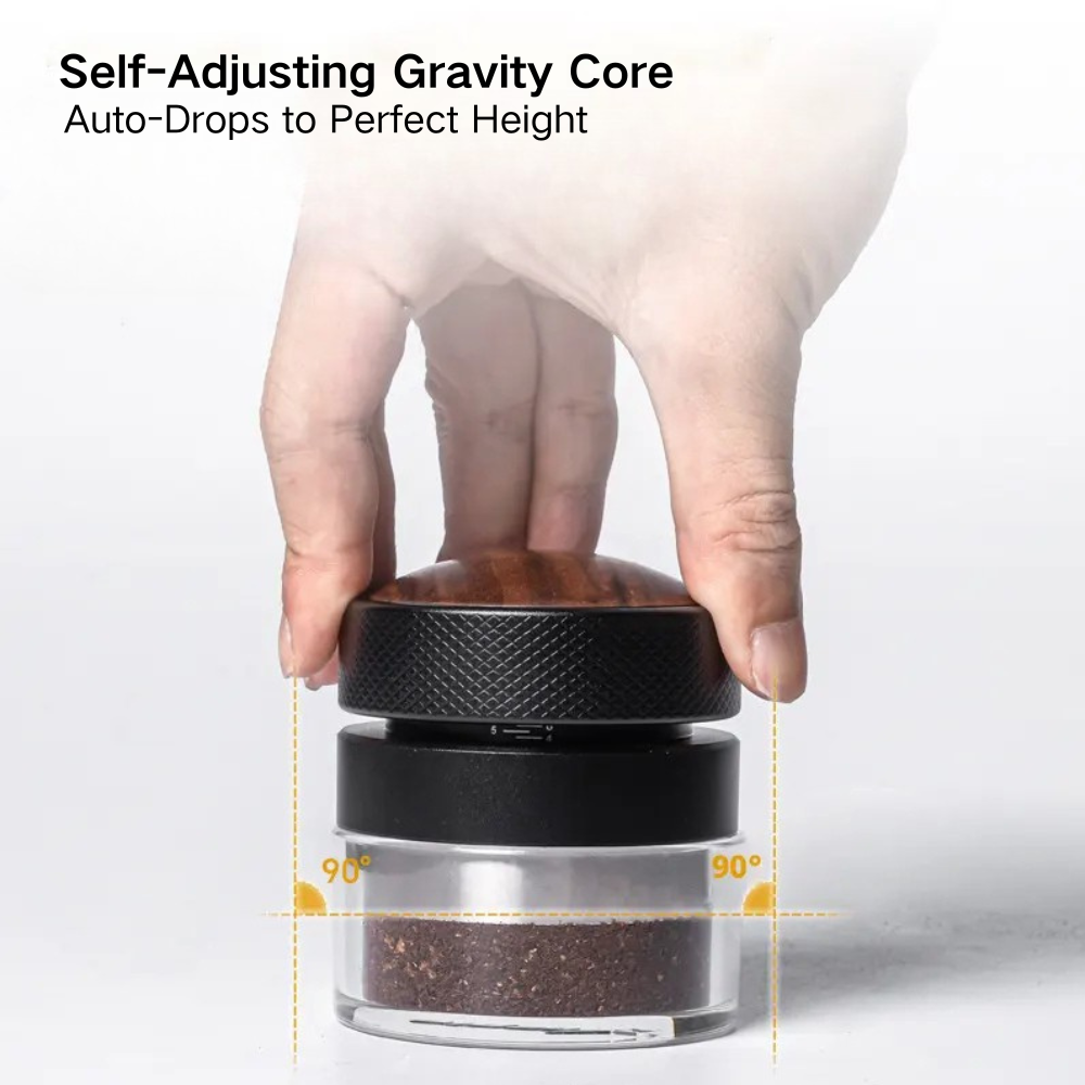 Gravity adaptive coffee distributor and spring-loaded tamper