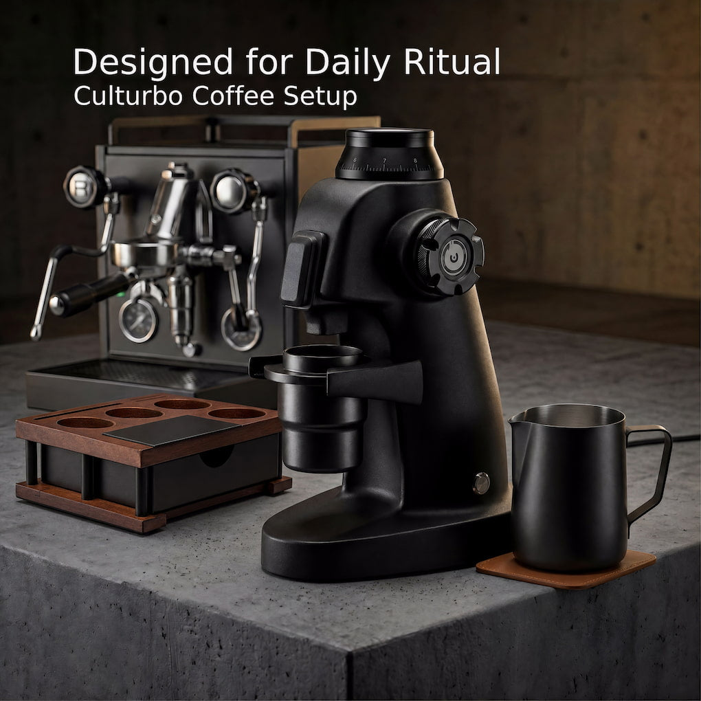 Home coffee bar setup with espresso workflow station