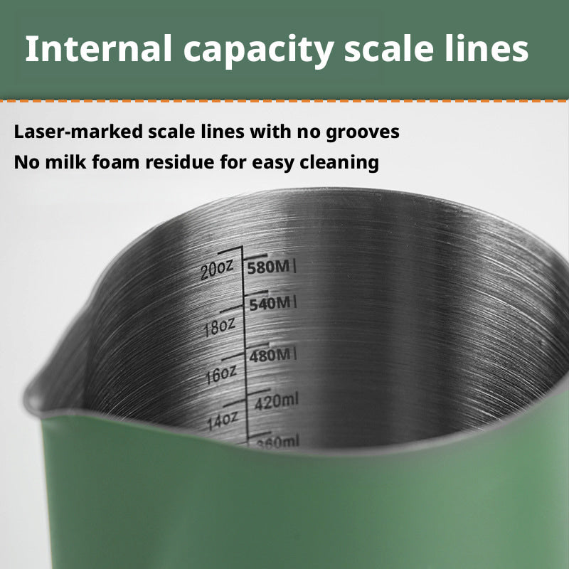 Laser-etched internal measurement scale inside 304 stainless steel pitcher.