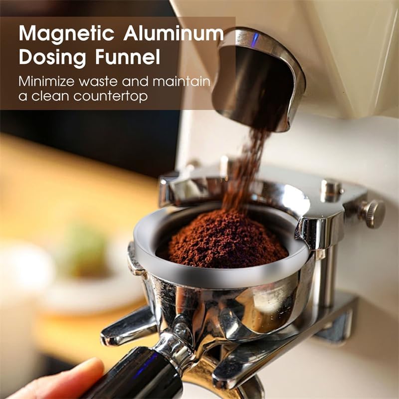 Magnetic espresso dosing funnel helping reduce coffee grounds spills