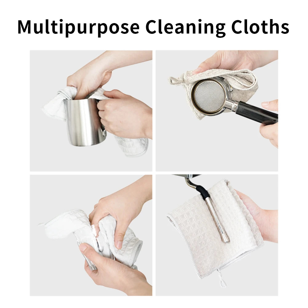 Cleaning milk frothing pitcher and steam wand with microfiber cloth