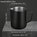 Milk frothing pitcher for lattes cappuccinos and flat whites