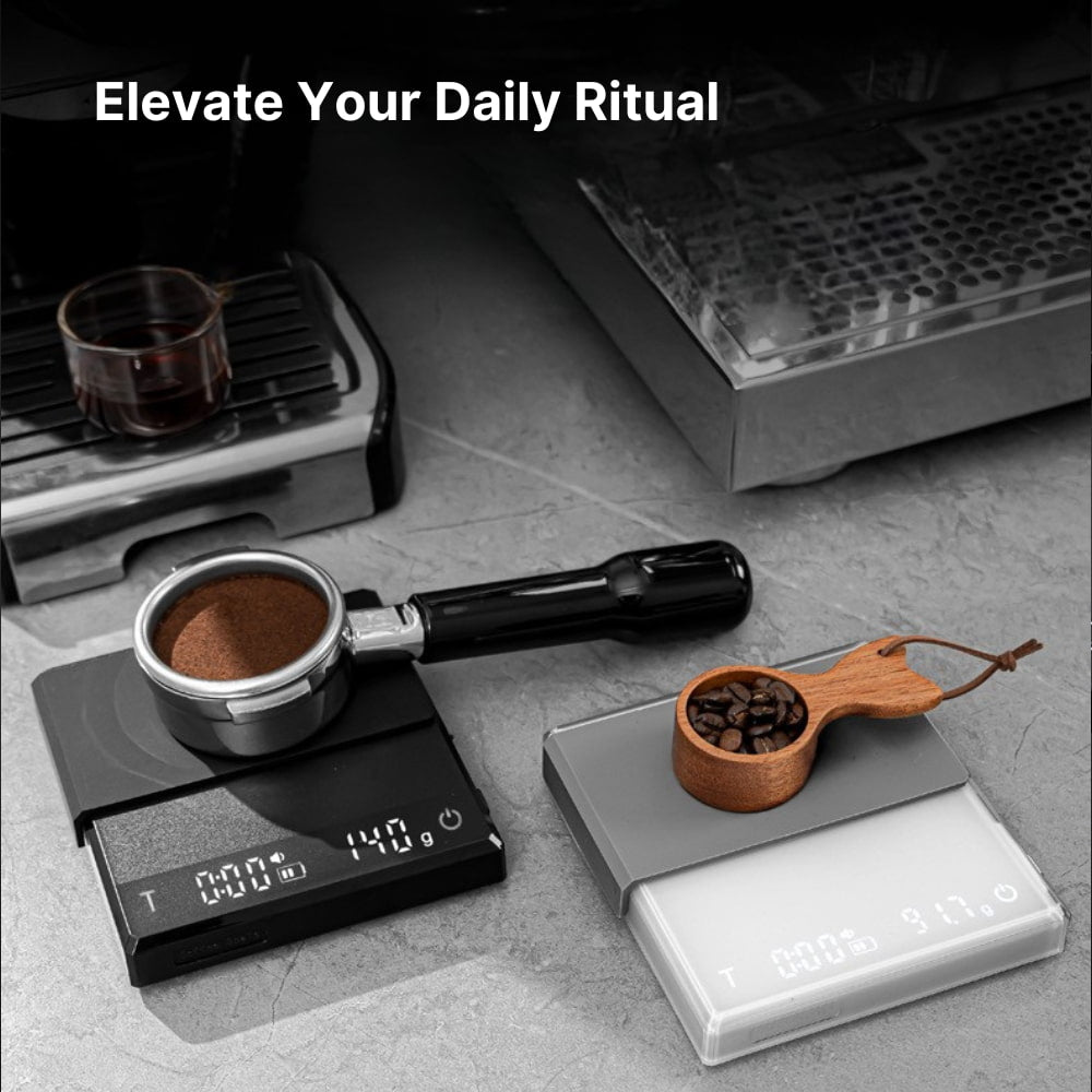 Minimal coffee bar setup with Culturbo digital coffee scale