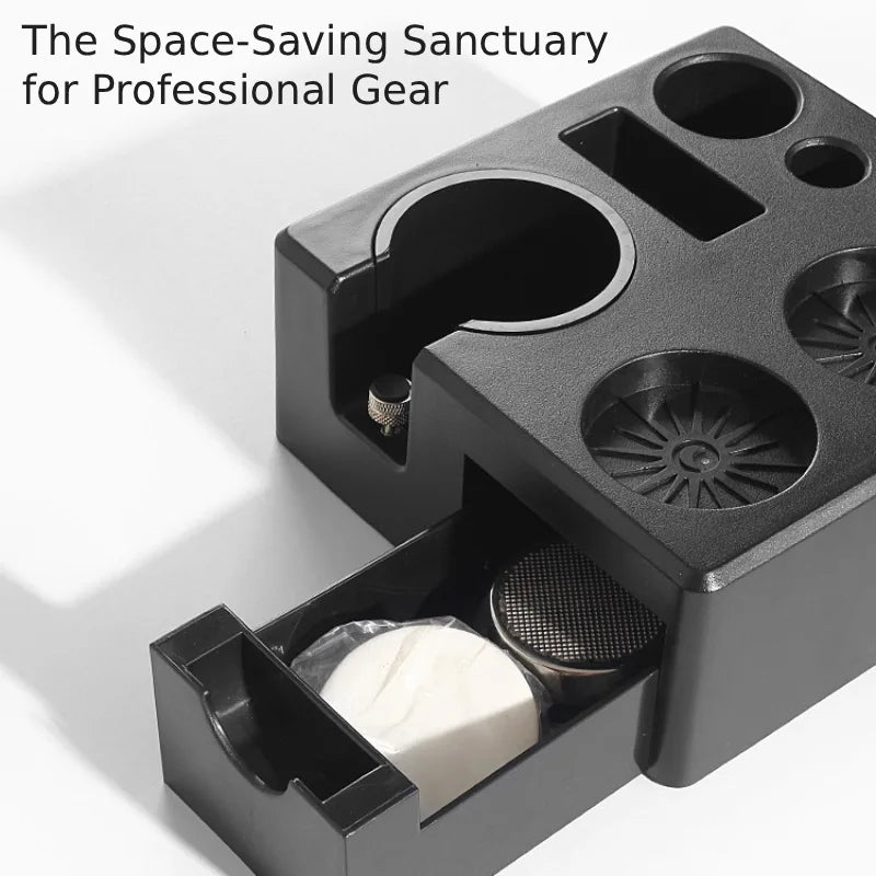 Dedicated storage drawer for puck screens and barista tools