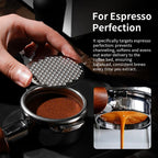 Side profile view emphasizing the slim sleek edges of the multi-layer coffee lower shower screen filter mesh.